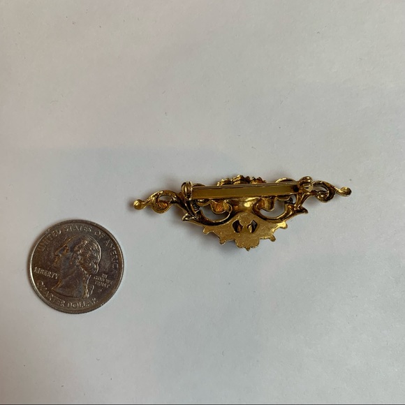 Gold Tone Faux Opal Vintage Bar Brooch Scrolls Victorian Baroque Style - Picture 6 of 6